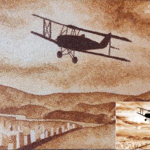 Tranh Gạo Phong Cảnh Máy Bay Trên Non Nước