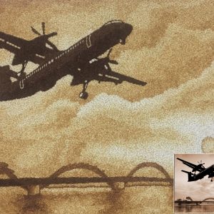 Tranh Gạo Phong Cảnh Máy Bay Và Cầu Rồng 2